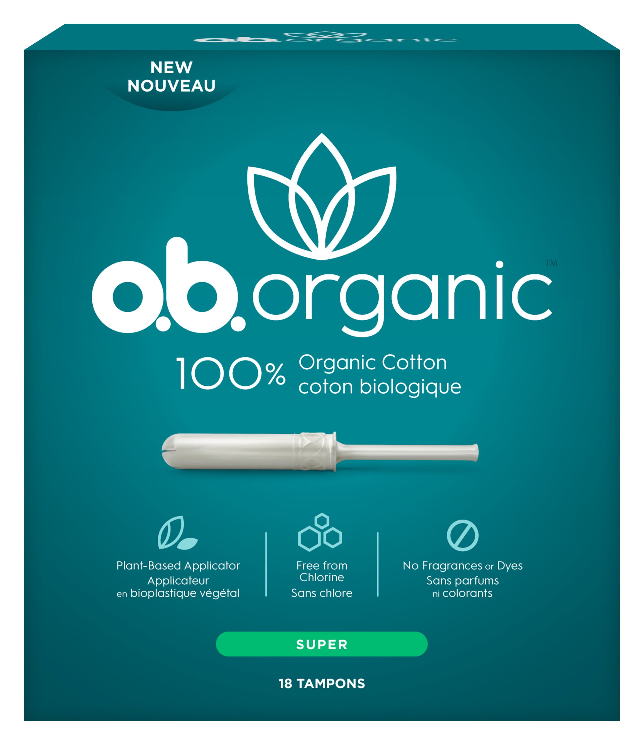 ob. Organic Plant-Based Applicator Tampons, Unscented by o.b. - Non-toxic, GO rated product free from harmful chemicals